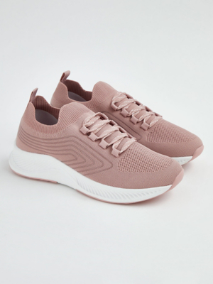 Pink Knitted Slip On Lace Up Trainers Women at ASDA