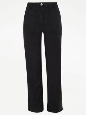 Black Cotton Blend Twill Trousers | Women | George at ASDA