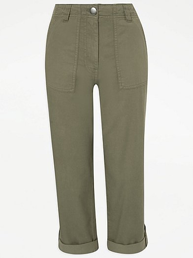 BHS Ladies Light Khaki Green Canvas Lightweight Cotton Trousers 4