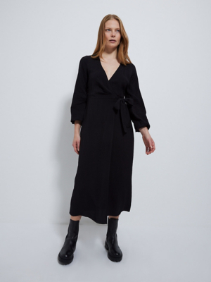 Black Textured Wrap Front Midi Dress | Women | George at ASDA