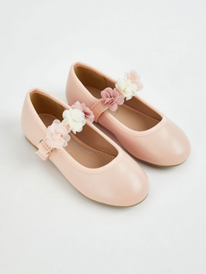 Pink Corsage Flower Strap Ballet Shoes Kids George at ASDA