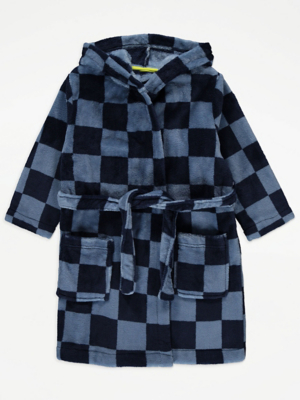 Blue Checked Fleece Dressing Gown Kids at ASDA