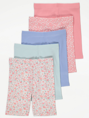 Ditsy Floral Ribbed Cycling Shorts 5 Pack Kids at ASDA