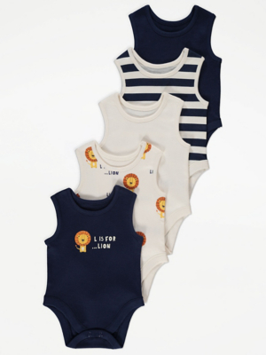 Lion Vests 5 Pack Baby at ASDA