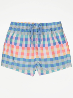 Bright Blue Gingham Swim Trunks Baby at ASDA