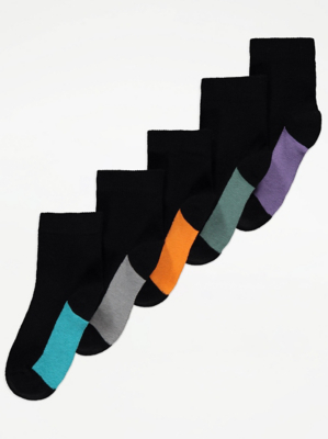 Colour Block Black Cotton Rich Ankle Socks 5 Pack Kids at ASDA