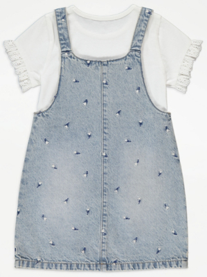 Flower Embroidery Blue Denim Pinafore and T-Shirt Outfit | Kids | George at  ASDA