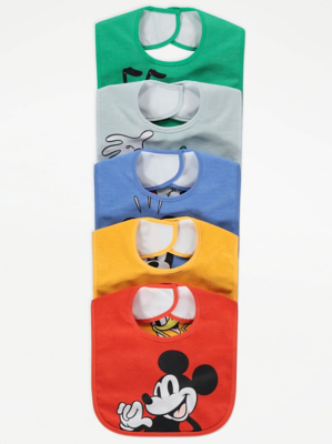 Disney Mickey Mouse and Friends Bright Bibs 5 Pack Baby at ASDA