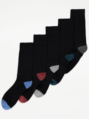Black Feel Fresh Cushion Sole Socks 5 Pack Men at ASDA