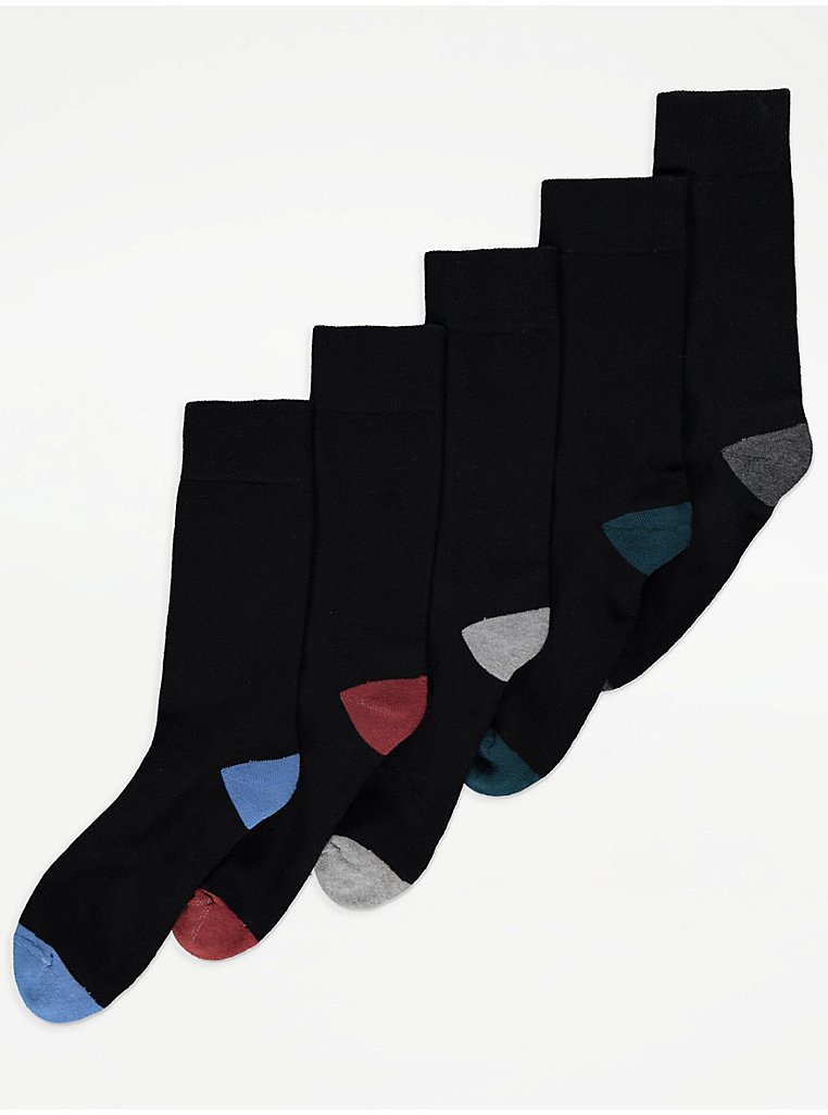 Black Feel Fresh Cushion Sole Socks 5 Pack | Men | George at ASDA