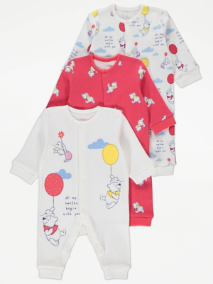 Disney Winnie The Pooh Bright Balloon Footless Sleepsuits Pack