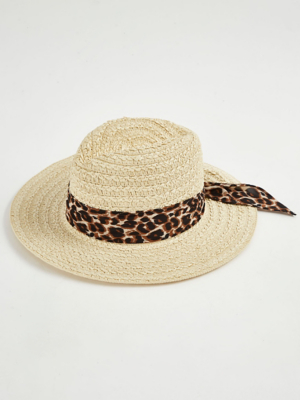 Leopard Scarf Straw Fedora Hat Women at ASDA