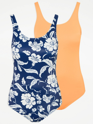 Floral Scoop Neck Swimsuits 2 Pack Women at ASDA