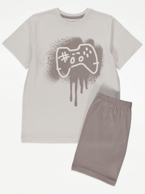 Popgear X-Box Controller Boys Long Pyjamas Set Black/Heather Grey Pigiama Bambini e Ragazzi