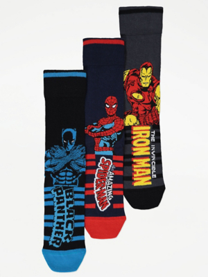 Marvel Superhero Black Socks 3 Pack Men at ASDA