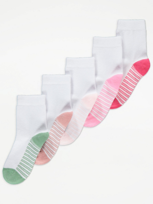 White Striped Cotton Rich Ankle Socks 5 Pack Kids at ASDA