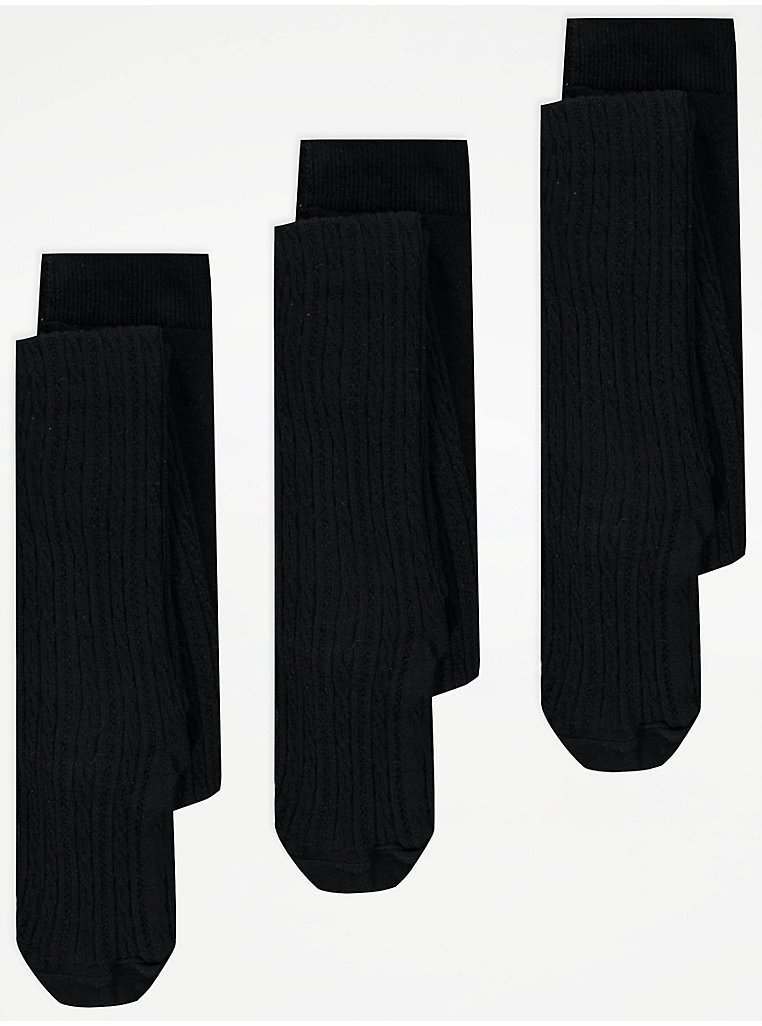 Black Cable Knit Tights 3 Pack | Kids | George at ASDA