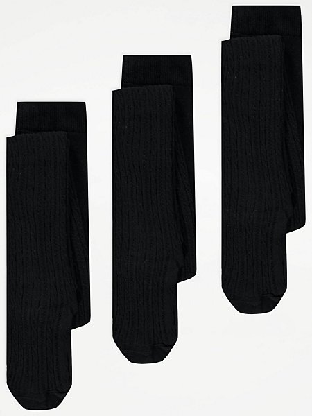 Black Cable Knit Tights 2 Pack | Kids | George at ASDA
