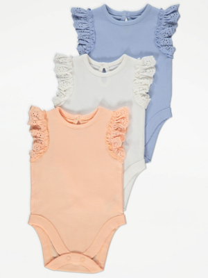 Nautinati Baby Girls' 100% Interlock Cotton Pack of 2 Tropical Print Bodysuits with Cute Frill Details