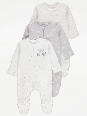 Grey Ribbed Star Cloud Way Zip Fasten Sleepsuits Pack