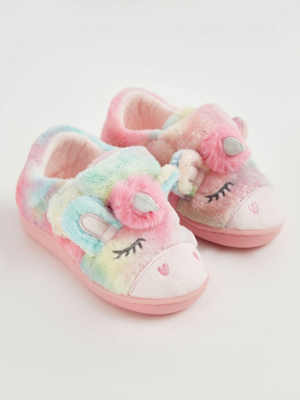 Rainbow Fluffy Unicorn Cupsole Slippers Kids George at ASDA