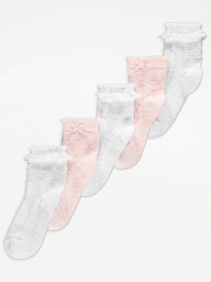 Frilly Bow Cotton Rich Socks 5 Pack Baby at ASDA