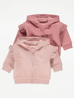 Pink Frilly Zip Up Hoodies 2 Pack Baby at ASDA