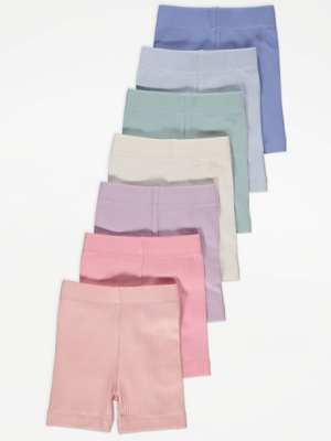 Pastel Ribbed Cycling Shorts 7 Pack Baby at ASDA