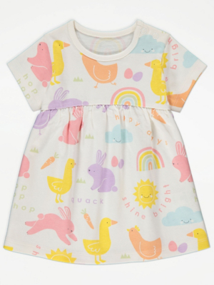 Cream Colourful Rainbow Easter Bunny Dress Sale Offers