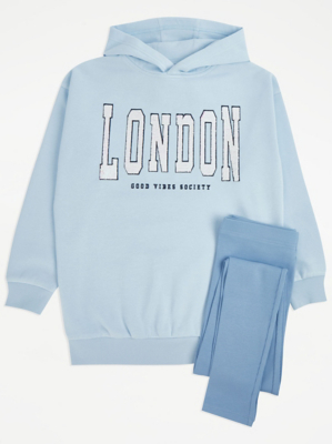 Light Blue Sequin London Hoodie and Leggings Outfit | Kids | George at ASDA