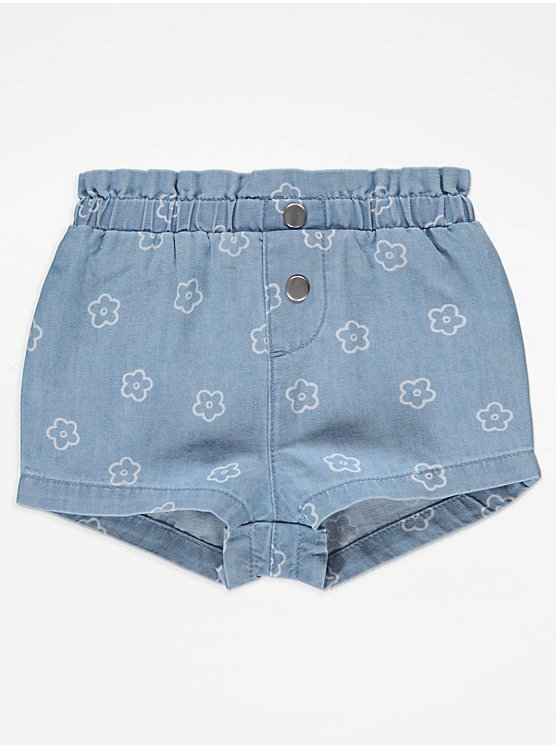 Blue Flower Denim Shorts