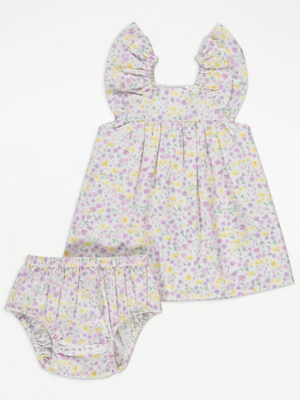White Floral Frilly Dress and Bloomers Outfit Baby at ASDA