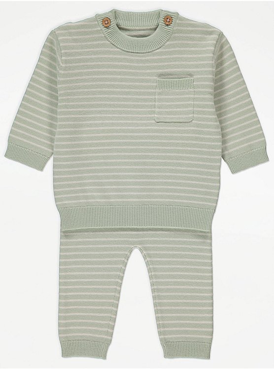 Sage Stripe Knitted Jumper and Joggers Outfit