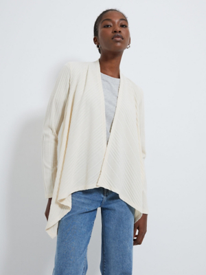 Cream Ribbed Waterfall Cardigan Women at ASDA