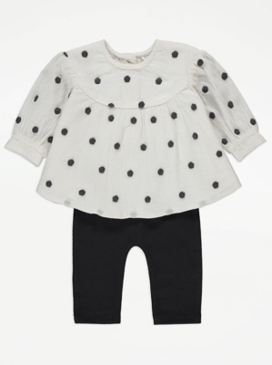 White Spotty Long Sleeve Top and Leggings Outfit Baby at ASDA