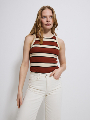 Burgundy Stripe Ribbed Trim Vest Women at ASDA