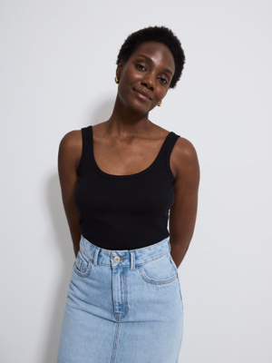 Black Ribbed Scoop Neck Vest Women at ASDA
