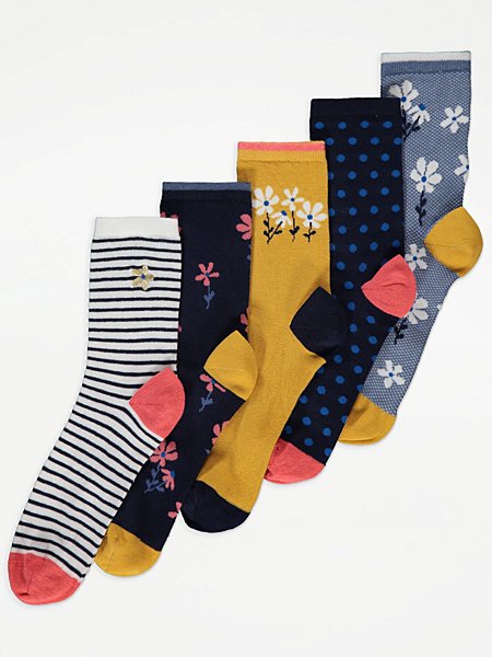 Blue Floral Print Ankle Socks 7 Pack | Lingerie | George at ASDA