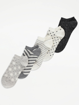 Grey Patterned Shoe Liner Socks 5 Pack Lingerie at ASDA
