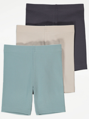 Blue Ribbed Cycling Shorts 3 Pack Kids at ASDA