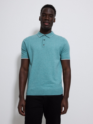 Teal Short Sleeve Knitted Polo Top | Men | George at ASDA