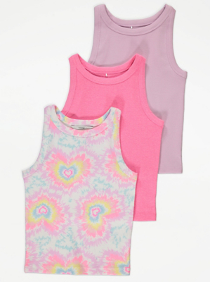 Pink Heart Tie Dye Rib Vests 3 Pack | Kids | George at ASDA