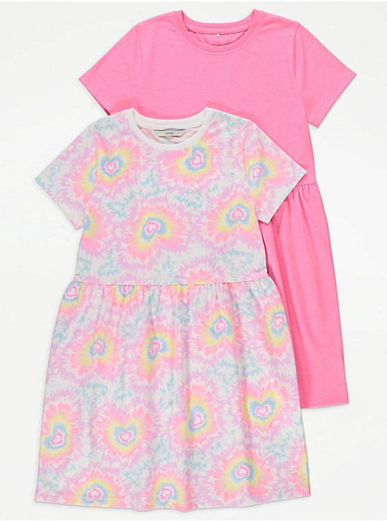Pink Heart Tie Dye Short Sleeve Dresses 2 Pack