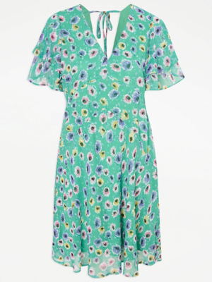 Green Floral Tie Back Chiffon Mini Dress | Sale & Offers | George at ASDA