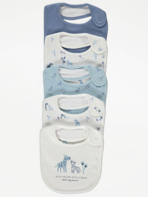 Blue Zebra Slogan Bibs 5 Pack Baby at ASDA
