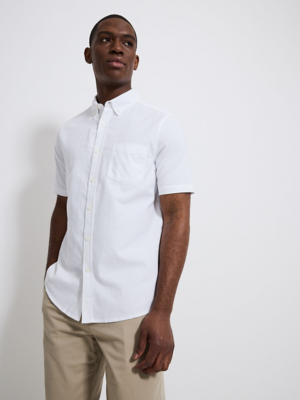 White Short Sleeve Regular Fit Oxford Shirt Men at ASDA