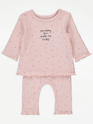 Pink Heart Ribbed Long Sleeve Top and Leggings Outfit Baby