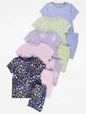 Daisy Floral Short Pyjamas 5 Pack Kids at ASDA
