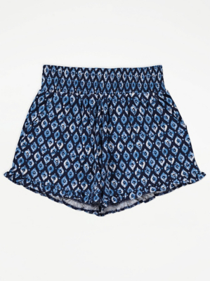 Blue Decorative Frill Hem Shorts