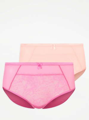 Embroidered Leaf Midi Knickers 2 Pack Lingerie at ASDA